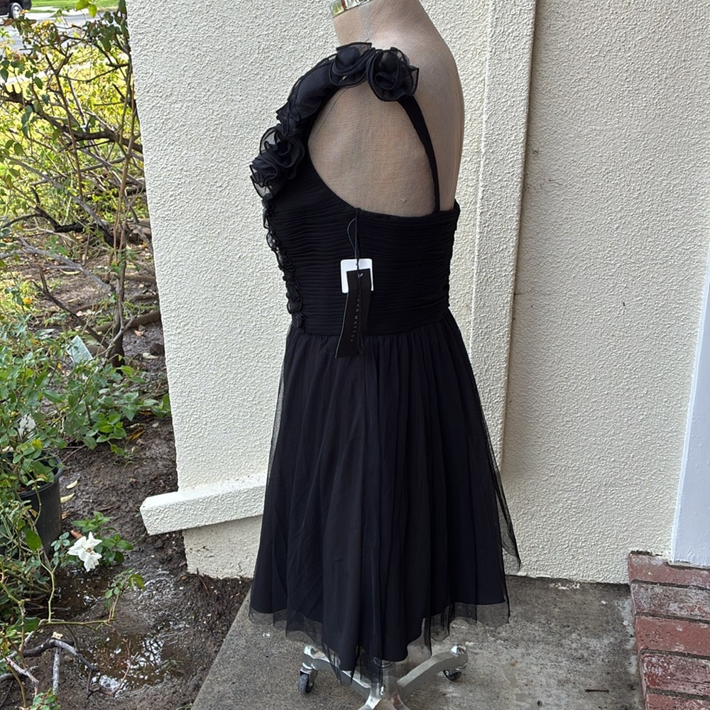 NWT Aidan Mattox stunning black one shoulder short dress with lovely mesh - Picture 5 of 16